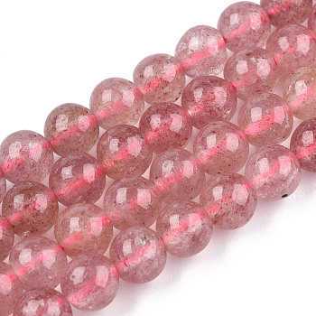 Natural Strawberry Quartz Beads Strands, Round, 6x6mm, Hole: 1mm, about 62pcs/strand, 15.5 inch