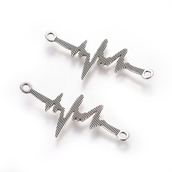 Tibetan Style Zinc Alloy Links connectors, Heartbeat, Antique Silver, 20x44.5x1.5mm, Hole: 2mm