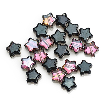 Electroplate Glass Beads, Half Gummetal Plated, Star, Black, 8x4mm, Hole: 1mm