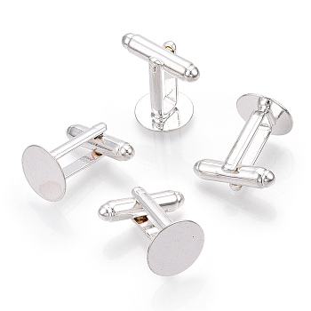 Brass Cuff Settings, Cufflink Findings for Apparel Accessories, Silver Color Plated, Tray: 12mm, 17.5x12mm