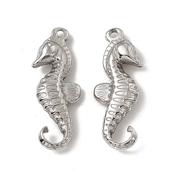 201 Stainless Steel Pendants, Sea Horse Charm, Stainless Steel Color, 29x11x5.5mm, Hole: 1.6mm
