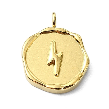 Ion Plating(IP) 304 Stainless Steel Pendants, Real 18K Gold Plated, Flat Round Charm, Lightning Bolt, 16.5x12.5x2.5mm, Hole: 1.5mm