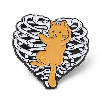 Cat with Rib Cage Surgery Anatomy Enamel Pin, Electrophoresis Black Alloy Brooch for Backpack Clothes, Goldenrod, 29.5x30x1.5mm