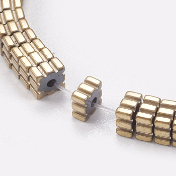 Electroplated Non-magnetic Synthetic Hematite Beads Strands,Striped Square, Light Gold Plated, 4x4x2mm, Hole: 0.5mm, about 200pcs/strand, 15.7 inch(40cm)