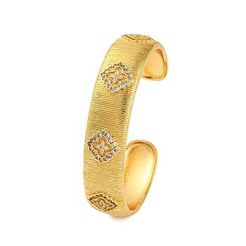 Rhombus Rack Plating Brass Micro Pave Cubic Zirconia Cuff Bracelets for Women, Long-Lasting Plated, Cadmium Free & Lead Free, Real 18K Gold Plated, 5/8 inch(1.5cm)