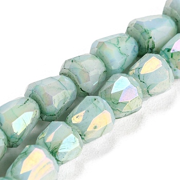 Electroplate Glass Beads Strand, AB Color Plated, Imitation Jade, Faceted, Bell, Medium Aquamarine, 4~4.5mm, Hole: 0.8mm, about 80pcs/strand, 12.83''(32.6cm)