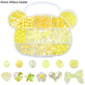 DIY Acrylic Beads Bracelets Jewelry Making Kits, Yellow, 7.5~24x0.5~32x0.5~9mm, Hole: 1~2.5mm