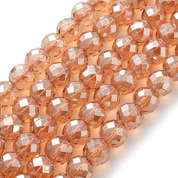 Electroplated Synthetic Quartz Crystal Beads Strands, Faceted, Round, Rose Gold Plated, 6mm, Hole: 1mm, about 63pcs/strand, 15.16''~15.28''(38.5~38.8cm)