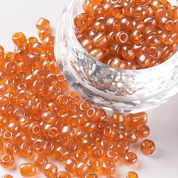 (Repacking Service Available) Glass Seed Beads, Trans. Colours Lustered, Round, Dark OranGoe, 6/0, 4mm, Hole: 1.5mm, about 12G/bag