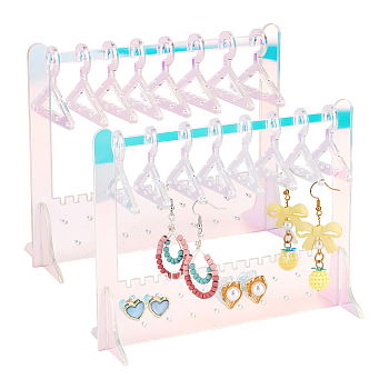 Acrylic Earring Display Stands, AB Color, Coat Hanger Shape, Clear AB, Finish Product: 15x5.9x12.3cm, about 11pcs/set
