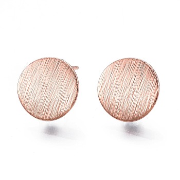 Brass Stud Earring Findings, with Loop, Flat Round, Nickel Free, Real Rose Gold Plated, 12mm, Hole: 2mm, pin: 0.6mm