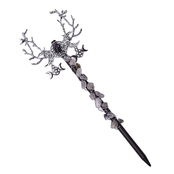 Triple Moon Labradorite Magic Wand, Party Decorations, Antique Silver, 215mm