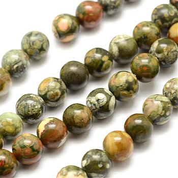 Natural Rhyolite Jasper Bead Strands, Round, 10mm, Hole: 1mm, about 38pcs/strand, 15.7 inch(40cm)