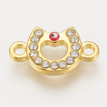 Alloy Rhinestone Links connectors, Cadmium Free & Lead Free, Horseshoes with Evil Eye, Red, Golden, 17.5x10.5x2.5mm, Hole: 1.5mm