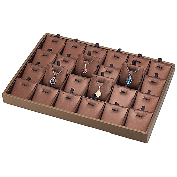 24-Slot Rectangle Imitation Leather Pendant Display Trays, Jewelry Organizer Holder for Pendant Storage, Coconut Brown, 24.3x35.3x3.1cm