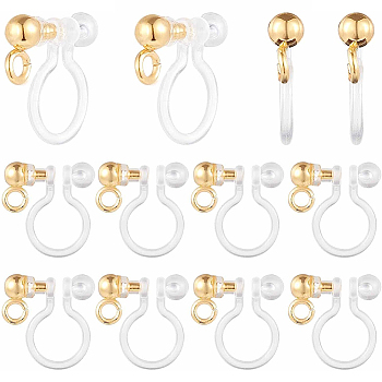 40Pcs 304 Stainless Steel Clip-on Earring Component, with Plastic and Loops, Golden, 11x11x3mm, Hole: 1.6mm