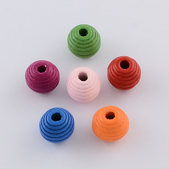 Dyed Natural Wood Beehive Beads, Round, Mixed Color, 14x13mm, Hole: 3mm, about 649pcs/500g