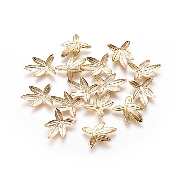 Brass Spacer Beads, 5-Petal, Leaf, Real 18K Gold Plated, 14.5x11x1.5mm, Hole: 1.5mm