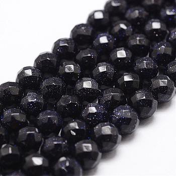 Synthetic Blue Goldstone Beads Strands, Faceted, Round, 8mm, Hole: 1mm, about 47pcs/strand, 14.9 inch~15.1 inch