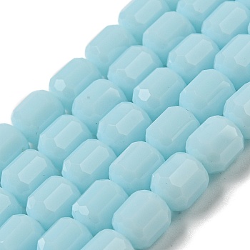 Opaque Glass Beads Strands, Faceted Barrel, Light Blue, 6.5~7x6mm, Hole: 1mm, about 78pcs/strand, 20.28~21.65 inch(51.5~55cm)