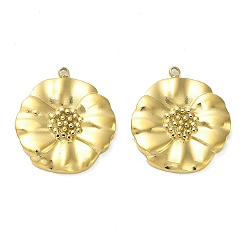304 Stainless Steel Pendants, Flower Charm, Real 14K Gold Plated, 22.5x20x2.5mm, Hole: 1.5mm
