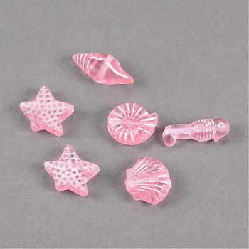 Craft Style Transparent Acrylic Charms, Mixed Shapes, Pink, 11~16.5x6~13x4~5.5mm, Hole: 1mm, about 1260pcs/500g