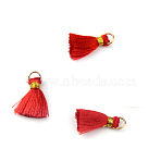 Nylon Thread Tassel Pendant Decorations, with Golden Iron Jump Rings, Random Color Binding Threads, Red, 13~16mm(FIND-S229-1.5cm-27)