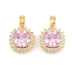 Brass Micro Pave Cubic Zirconia Charms, Square Charms, Real 18K Gold Plated, Pink, 14.5x13x6.5mm, Hole: 4x2.5
mm(CU-CBAA6E8-06G-02)