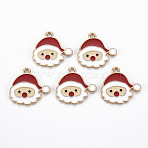 Alloy Enamel Pendants, Cadmium Free & Nickel Free & Lead Free, Father Christmas, Light Gold, Red, 21x21.5x1mm, Hole: 2mm(X-ENAM-S126-045-NR)