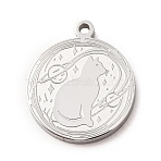 304 Stainless Steel Pendants, Flat Round with Cat Shape & Space Charms, Stainless Steel Color, 18.5x16x1mm, Hole: 1.4mm(STAS-F367-05P)