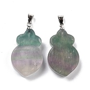 Natural Fluorite Pendants, with Platinum Brass Findings, Carrot, 29~30x17x6mm, Hole: 5mm(G-A203-02F-P)