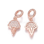 Brass Micro Pave Clear Cubic Zirconia European Dangle Charms, Large Hole Pendants, Ice Cream, Rose Gold, 22mm, Hole: 4.5mm, Umbrella: 15x10x2mm(ZIRC-I036-28RG)