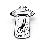 Alien & Flying Saucer with Finally Enamel Pin, Zinc Alloy Enamel Brooch for Jacket Backpack, Electrophoresis Black, White, 43x32x11mm(JEWB-TAC0002-25)