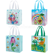 8Pcs 4 Styles Non-Woven Fabric Reusable Folding Gift Bags with Handle, Portable Shopping Bag for Gift Wrapping, Rectangle, Cartoon Pattern, 43cm, Unfold: 37.5cm, Bag: 22.5x21x11cm, 2pcs/style(ABAG-GF0001-19C)