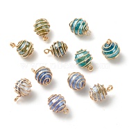 Electroplated Natural Agate Penndants, with Copper Wire Wrapped, Golden, Faceted Round, Mixed Color, 18x13mm, Hole: 2~2.5mm(PALLOY-JF01170)