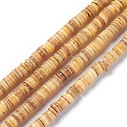 Natural Freshwater Shell Beads Strands, Dyed, Heishi Beads, Flat Round/Disc, Goldenrod, 8~8.5x1~3mm, Hole: 1mm, about 182~200pcs/strand, 15.39 inch(39.1cm)(BSHE-I016-04B)
