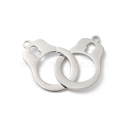 304 Stainless Steel Pendants, Pair of Handcuffs Charm, Stainless Steel Color, 32x14x2mm, Hole: 1.4mm(STAS-Q215-01P)