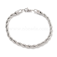 5MM 304 Stainless Steel Rope Chain Bracelets for Women, with Lobster Claw Clasps, Stainless Steel Color, 8-1/2 inch(21.5cm)(BJEW-R318-02P)