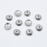 Multi-Petal Brass Caps, Long-Lasting Plated, Real Platinum Plated, Nickel Free, Flower, 8x2.5mm, Hole: 1mm(X-KK-F727-84P-NF)