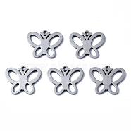 304 Stainless Steel Charms, Laser Cut, Butterfly, Stainless Steel Color, 12x15x1mm, Hole: 1mm(X-STAS-N092-26)