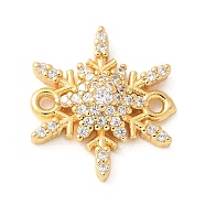 Brass Micro Pave Cubic Zirconia Connector Charms, Snowflake, Real 18K Gold Plated, 17x15x3.5mm, Hole: 1.4mm(KK-U053-06G)