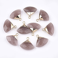 Electroplate Natural Strawberry Quartz Pendants, with Brass Findings, Faceted, Triangle, Golden, 17~18x19~20x6~7mm, Hole: 1.8mm(X-G-T112-04B)