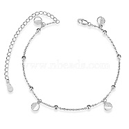 SHEGRACE Rhodium Plated 925 Sterling Silver Charm Anklets, with Grade AAA Cubic Zirconia, Flat Round, Platinum, 8-1/4 inch(21cm)(JA138A)