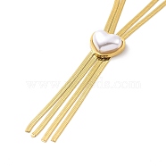 Acrylic Pearl Pendant Lariat Necklace, Golden 304 Stainless Steel Herringbone Chain Double Layer Neklace for Women, Heart Pattern, 17.13 inch(43.5cm), Heart: 14x16x16mm(NJEW-P271-03G-A)