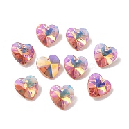Electroplate Glass Charms, AB Color Plated, Faceted Heart, Violet, 14x14x7mm, Hole: 1.6mm(GGLA-Z002-02T)