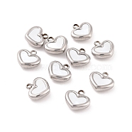304 Stainless Steel Pendants, with Shell, Heart, Stainless Steel Color, 11x11x4mm, Hole: 1.8mm(STAS-D188-07P)
