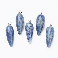 Natural Blue Spot Jasper Pointed Pendants, with Platinum Brass Findings, Bullet, 32~33x12mm, Hole: 2.5x6mm(G-F705-01G-P)