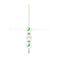 Shell Moon Hanging Ornaments, Glass Cone Tassel Suncatchers for Home Garden Outdoor Decorations, Lime Green, 353mm(HJEW-P016-01G-D)