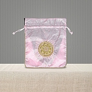 Chinese Style Brocade Drawstring Gift Blessing Bags, Jewelry Storage Pouches for Wedding Party Candy Packaging, Rectangle with Flower Pattern, Pearl Pink, 18x15cm(PW-WG69519-03)