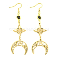 304 Stainless Steel Dangle Earrings for Women, with Glass Rhinestone, Moon, Real 18K Gold Plated, 80x24mm(EJEW-F338-07G)